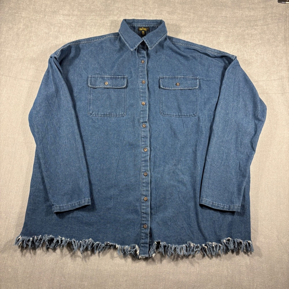 Audrey 3+1 Mens Denim Shirt Shacket Blue Raw Fringe Hem TH150 M/L